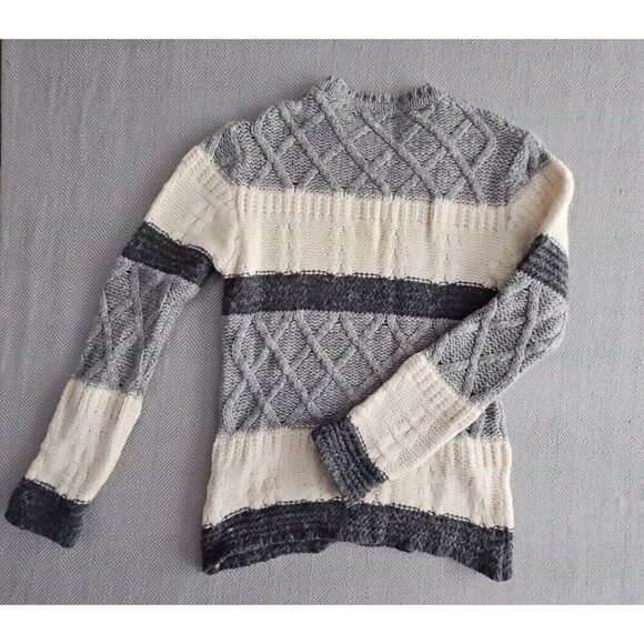 Zara Man Cable Knit Sweater Men's Large Crewneck Striped Wool Alpaca Blend - Picture 2 of 16